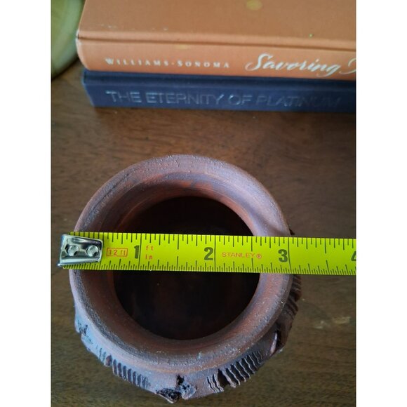 Vintage Handcrafted Terracotta Pot With Embossed Tribal Patterns Rustic Finish - Picture 8 of 8